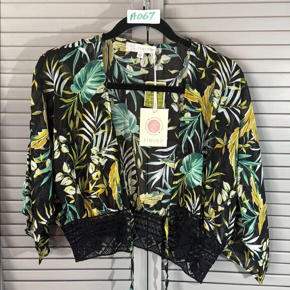 Timing Green and Black Crop Tie Front Blouse - Picture 1 of 8